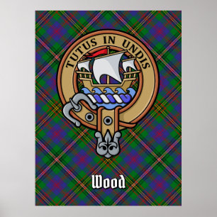 Clan Wood Wappen über Tartan Poster