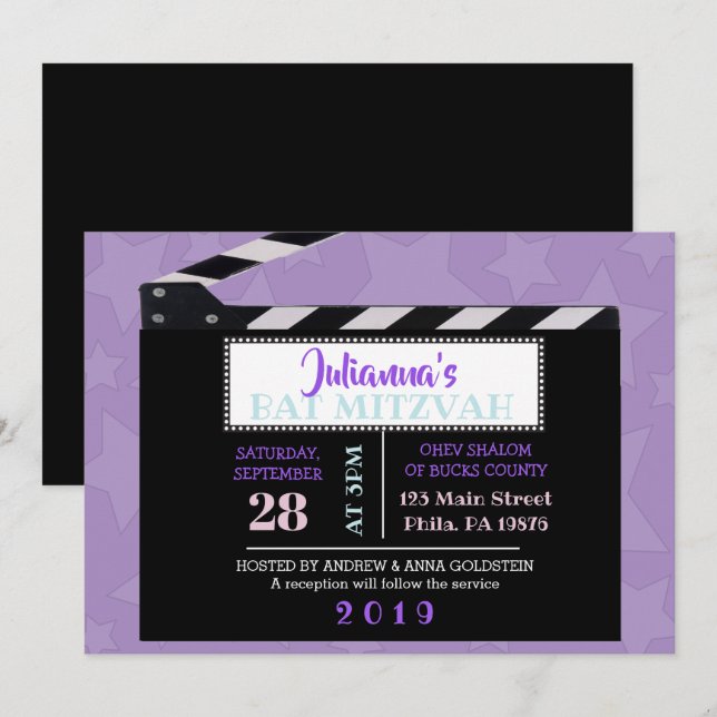 CLAPBOARD Bat Mitzvah Einladung (Vorne/Hinten)