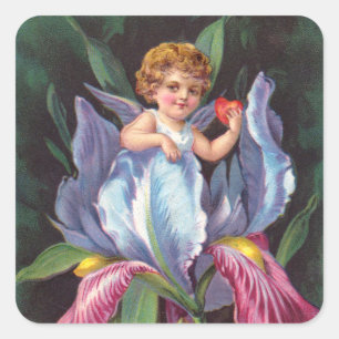 Clapsaddle: Blume Cherub Iris Quadratischer Aufkleber
