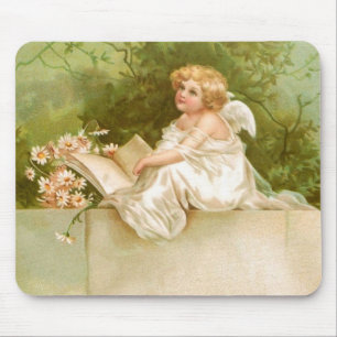 Clapsaddle: Engel mit Buch und Blumen Mousepad