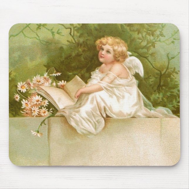 Clapsaddle: Engel mit Buch und Blumen Mousepad (Vorne)