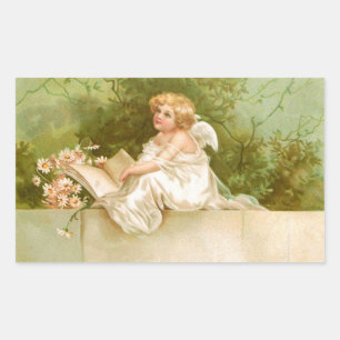 Clapsaddle: Engel mit Buch und Blumen Rechteckiger Aufkleber