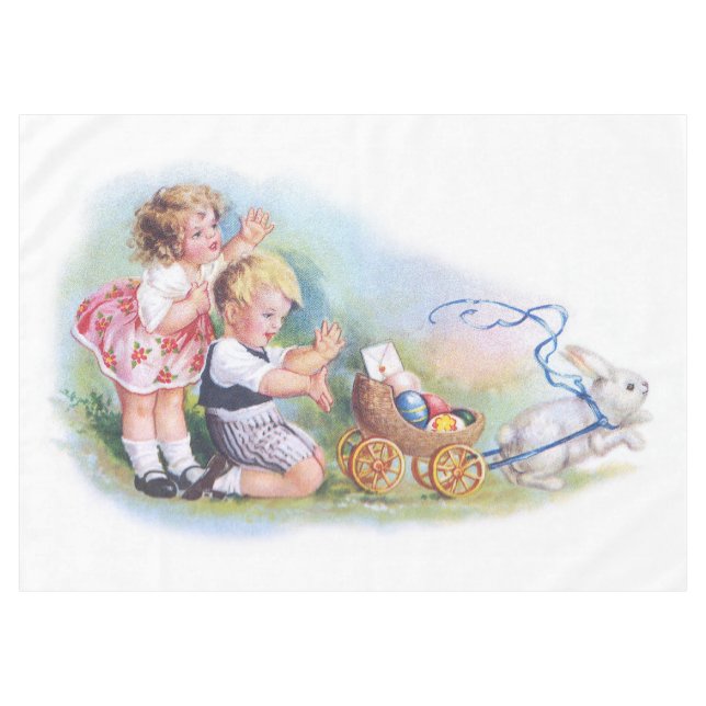 Clapsaddle: Kinder, die mit Häschen spielen Tischdecke (Vorderseite (Horizontal))