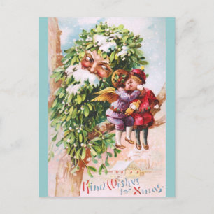 Clapsaddle: Mistelzweig-Vater mit Engeln Postkarte
