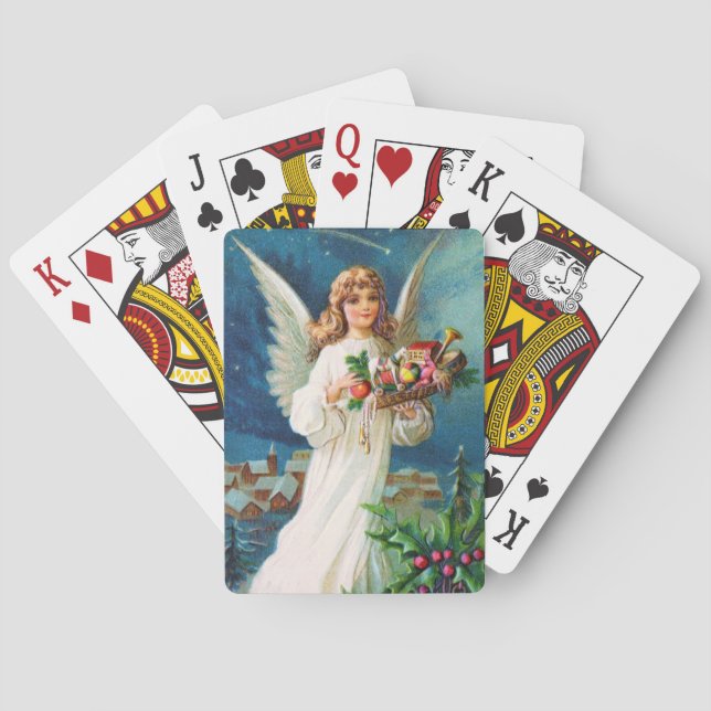 Clapsaddle: Weihnachtsengel mit Spielwaren Spielkarten (Rückseite)
