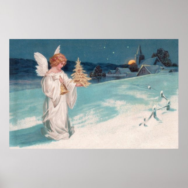 Clapsaddle: Weihnachtsgel mit Glocke Poster (Vorne)