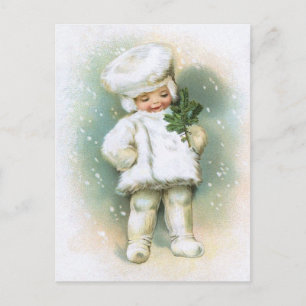 Clapsaddle: Winterjunge mit Tannenzweig Postkarte