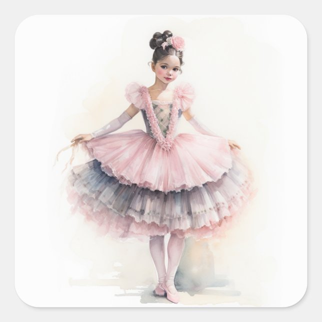 Clara (Black Hair) from The Nutcracker Ballet Quadratischer Aufkleber (Vorderseite)