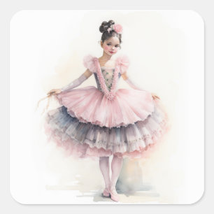 Clara (schwarze Haare) aus dem Nussknacker-Ballett Quadratischer Aufkleber
