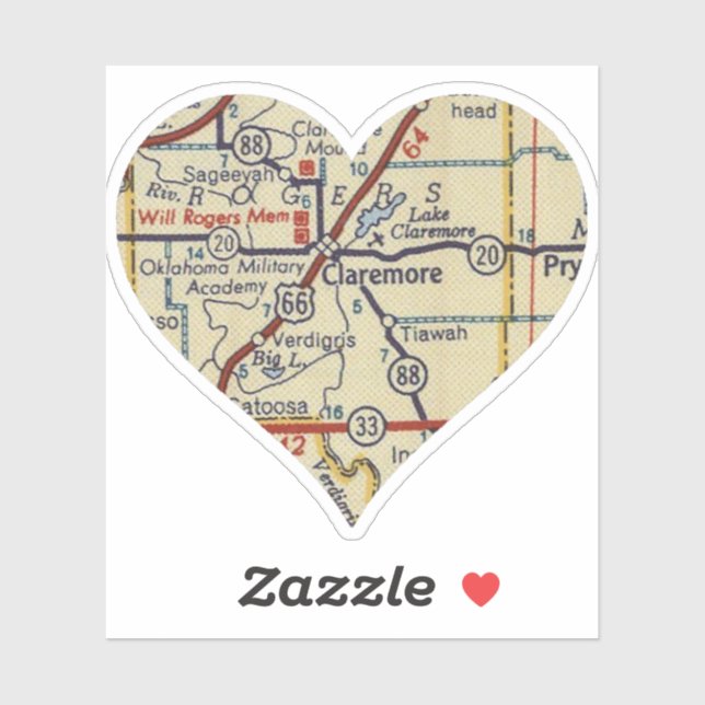 Claremore OK Retro Map Aufkleber (Blatt)