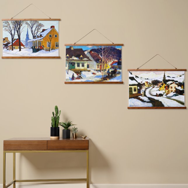 Clarence Gagnon Kunstwerke, schöne Winterszenen, Wandteppich Mit Holzrahmen (Asymmetrisch)