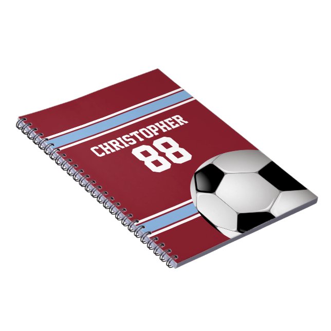 Claret and Blue Stripes Jersey Soccer Ball Notizblock (Rechte Seite)