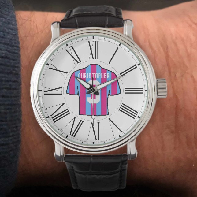Claret & Blue Football Shirt mit römischen Zahlen. Armbanduhr (Von Creator hochgeladen)