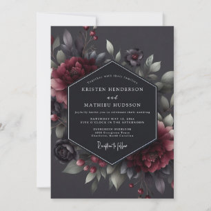 Claret Düstere Flora Hochzeit Einladung