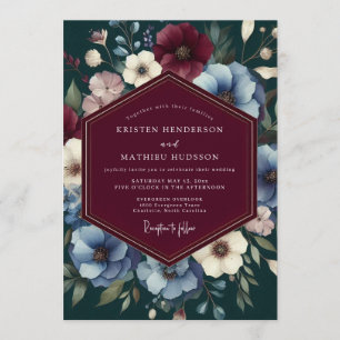 Claret Moody Florale Hochzeit Einladung