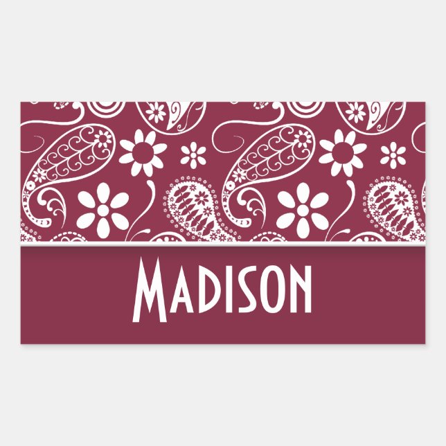 Claret Paisley, Personalisiert Rechteckiger Aufkleber (Vorderseite)