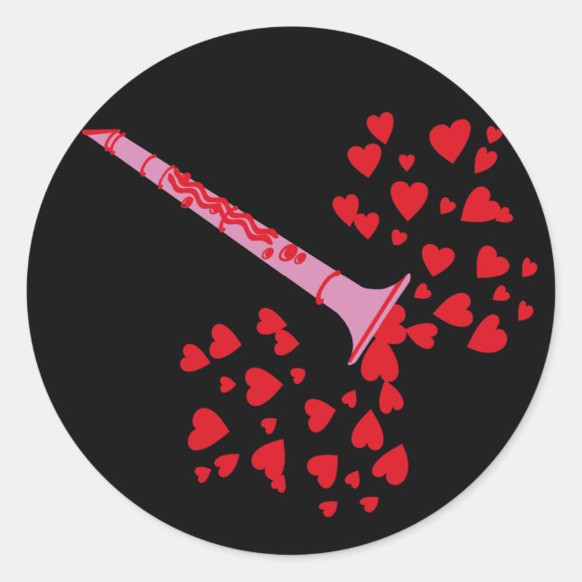 Clarinet Hearts Runder Aufkleber (Vorderseite)