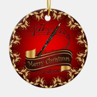Clarinet ~ Musical Scroll ~ Frohe Weihnachten ~ Keramik Ornament