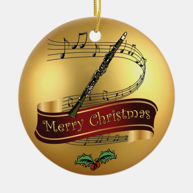 Clarinet ~ musikalisches Rolle ~ Goldfrohe Keramik Ornament (Vorne)