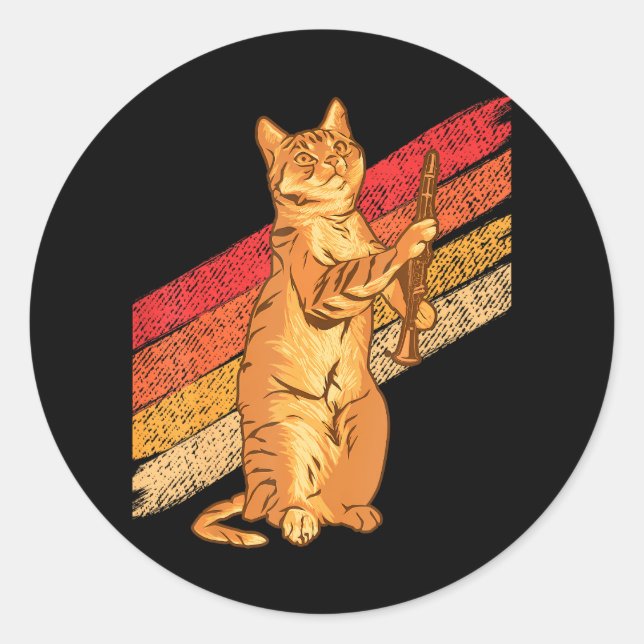 Clarinet Player Cat Classic Music Musician Cat Runder Aufkleber (Vorderseite)