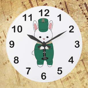 Clarinet Rabbit Marching Band Green Gold Große Wanduhr