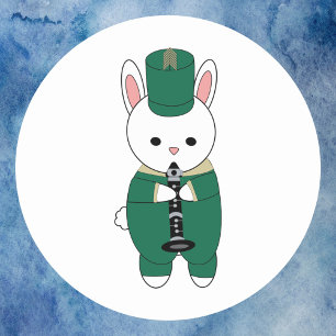 Clarinet Rabbit Marching Band Green Gold Runder Aufkleber