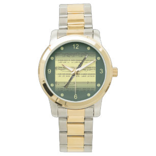 Clarinet - Rolled Sheet Music - Gold/Green Backgro Armbanduhr