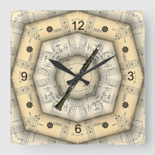 Clarinet ~ Strange Musical Design ~ Unique ~ Quadratische Wanduhr