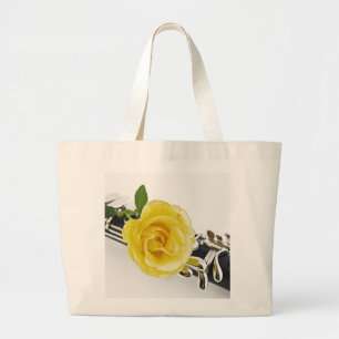 Clarinet u. gelbe Rosen-Taschen-Tasche Jumbo Stoffbeutel