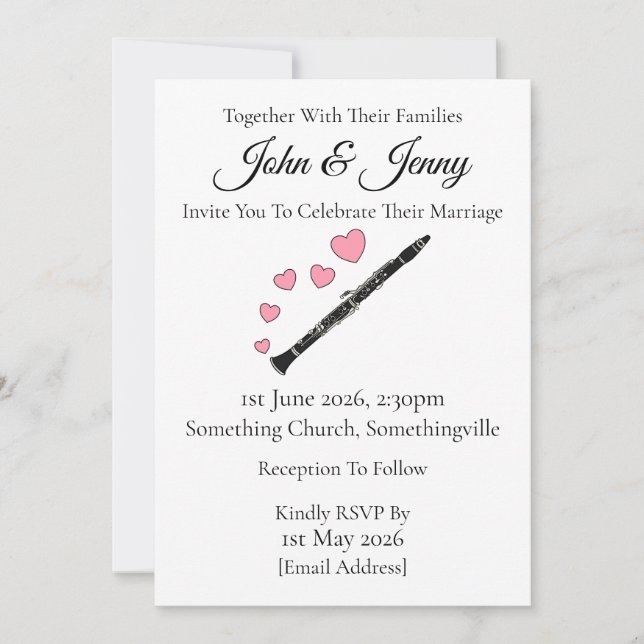 Clarinet Wedding Einladung Clarinetist Musicians (Vorderseite)