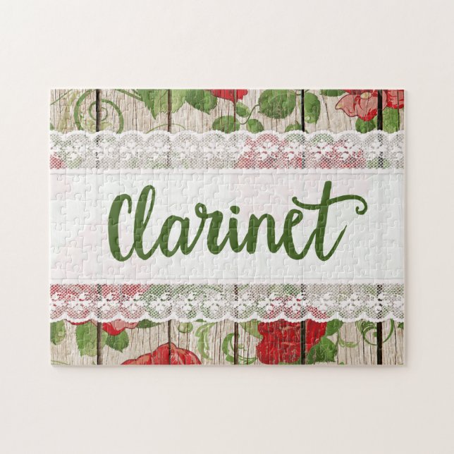 Clarinet Wood Lace Rustikale Rose Musik (Horizontal)