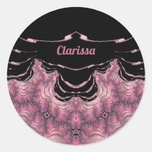 CLARISSA ~ Schwarz und Rosa ~ Runder Aufkleber