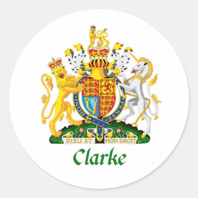 Clarke "Clarke Coat of Arms" "Clarke Familienwappe Runder Aufkleber (Vorderseite)