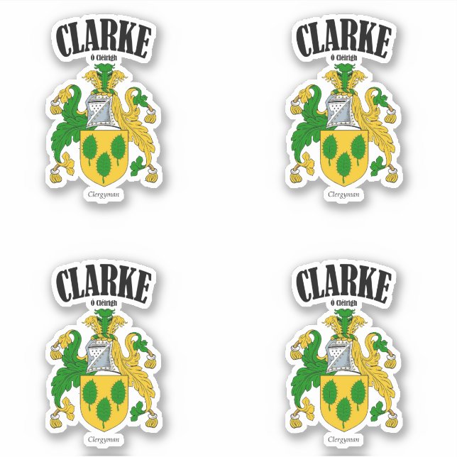 Clarke Wappen Irish Translation & Meaning (x4) Aufkleber (Vorderseite)