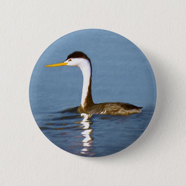 Clark's Grebe Painting - Original Bird Art Button (Vorderseite)
