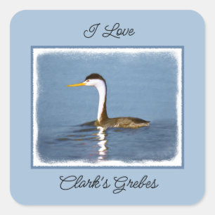 Clark's Grebe Painting - Original Bird Art Quadratischer Aufkleber