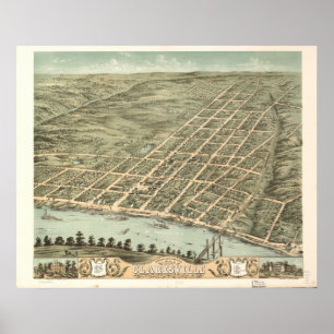 Clarksville Tennessee 1870 Antike Panoramakarte Poster