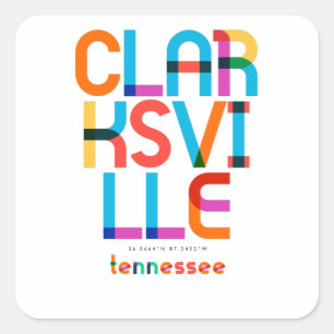 Clarksville Tennessee Mitte Jahrhundert, Pop Art, Quadratischer Aufkleber