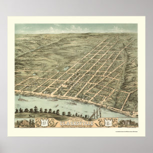 Clarksville, TN Panorama Karte - 1870 Poster