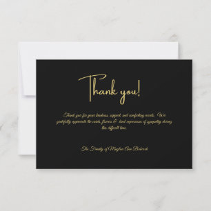 Clasic Black und Gold Black Personalisiert Beileid Dankeskarte