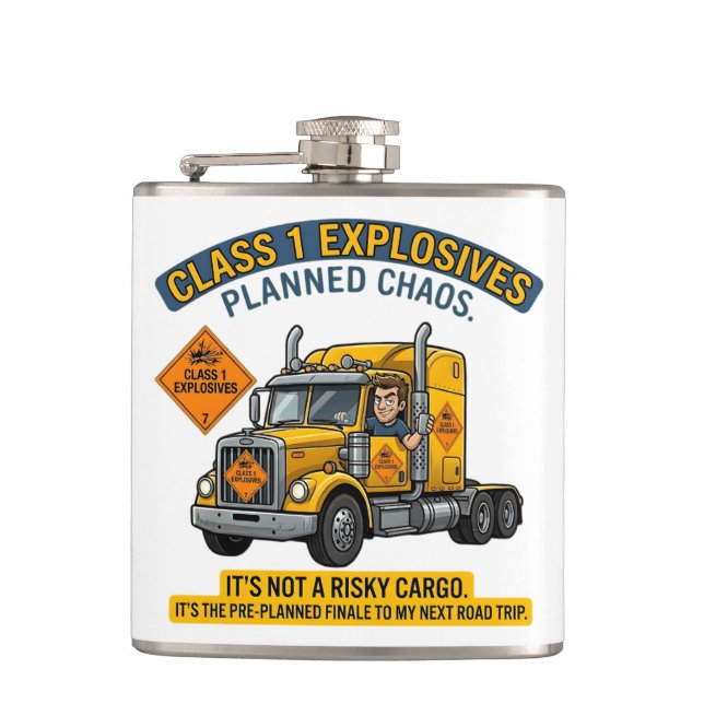 Class 1 Explosives Trucker Gift | Funny ADR Hazard Flachmann (Vorderseite)