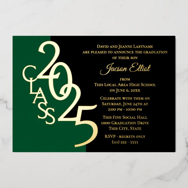 Class 2025 Abschluss Gold Foil mit Farboption Folieneinladung (Vorderseite)