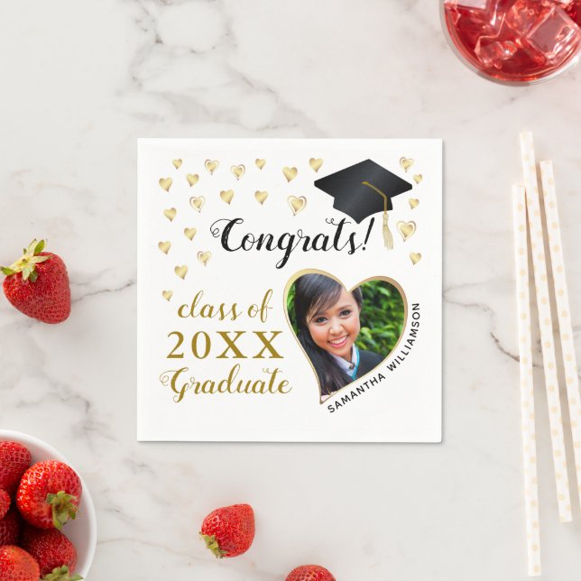 Class 2025 Foto White Black Gold Abschluss Serviette (Beispiel)