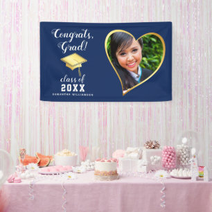 Class 2025 Grad Foto Navy Blue White Abschluss Banner