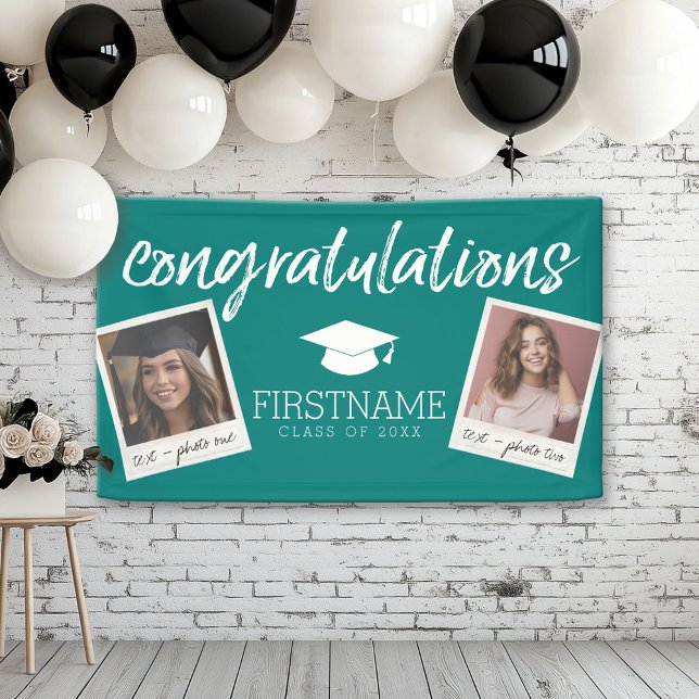 Class Green Abschluss 2 Square Foto Collage Banner (Custom Graduation Banner for a Grad Party or Open House)