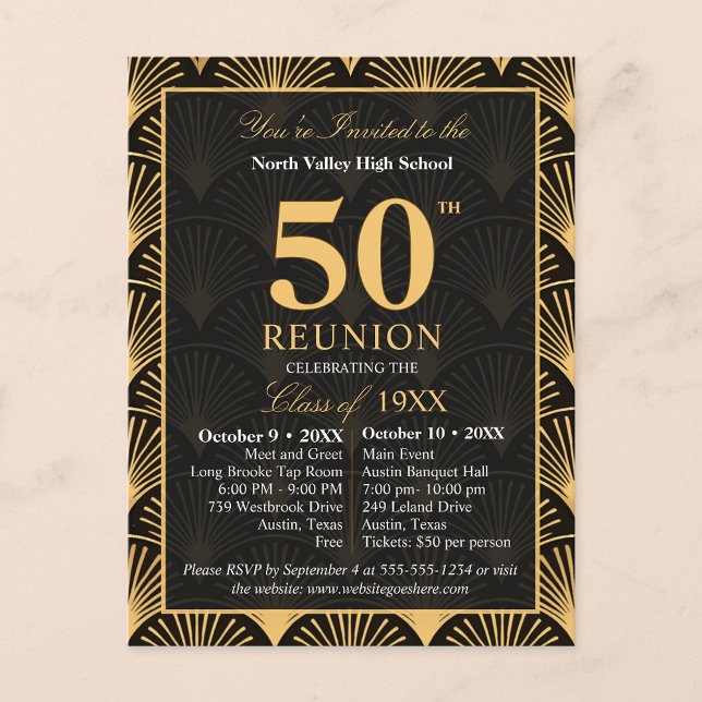 Class of 1976 50th Reunion Invitation Art Deco Postkarte (Von Creator hochgeladen)