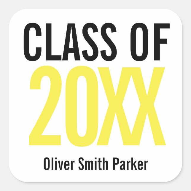 Class of 2020 Yellow Bold Personalized Graduation Quadratischer Aufkleber (Vorderseite)