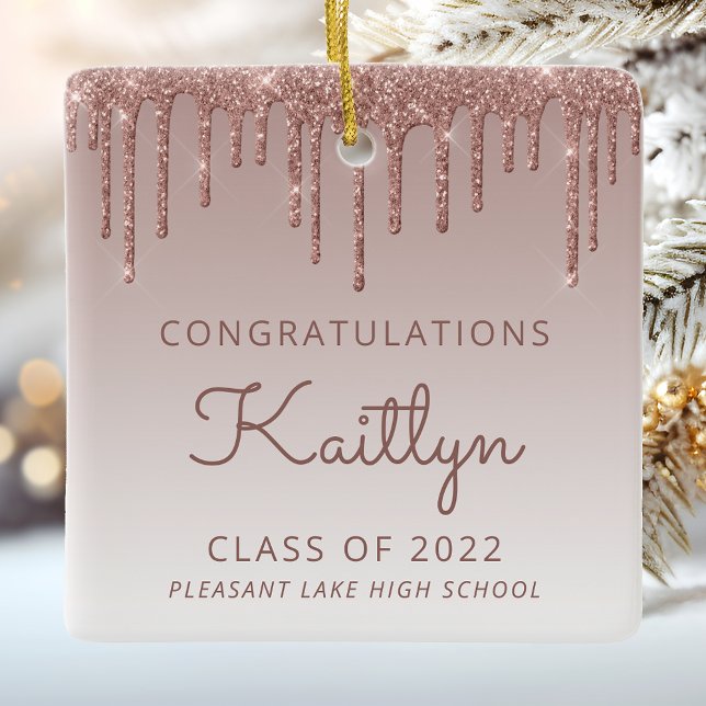 Class of 2022 Rose Gold Glitter Photo Graduation Keramikornament (Von Creator hochgeladen)