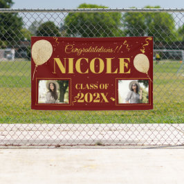 Class Of 2023 Red Gold Balloon Photo Graduation Banner