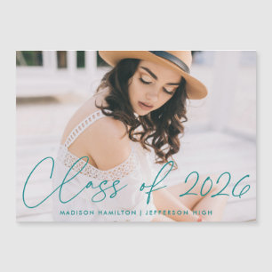 Class of 2023 Teal Script Photo Graduation Magneteinladung